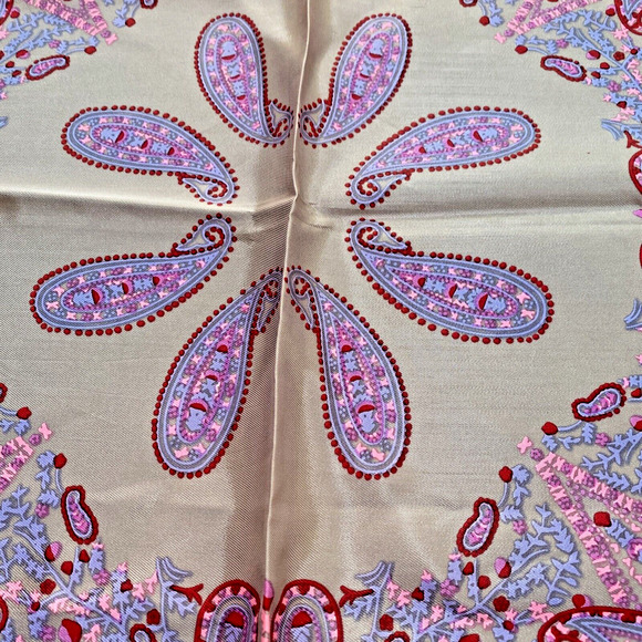 Vintage Scarf Silky Gray Pink Blue Bandana Square Acetate Paisley Print Neck Tie - Picture 3 of 7
